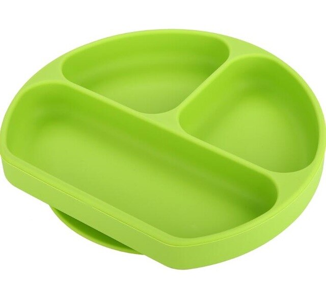 Baby Feeding Bowl Dishes Silicone Plate With Suction Cup Strong Sticky Divided Silicone Food Plate Children's Section: Green