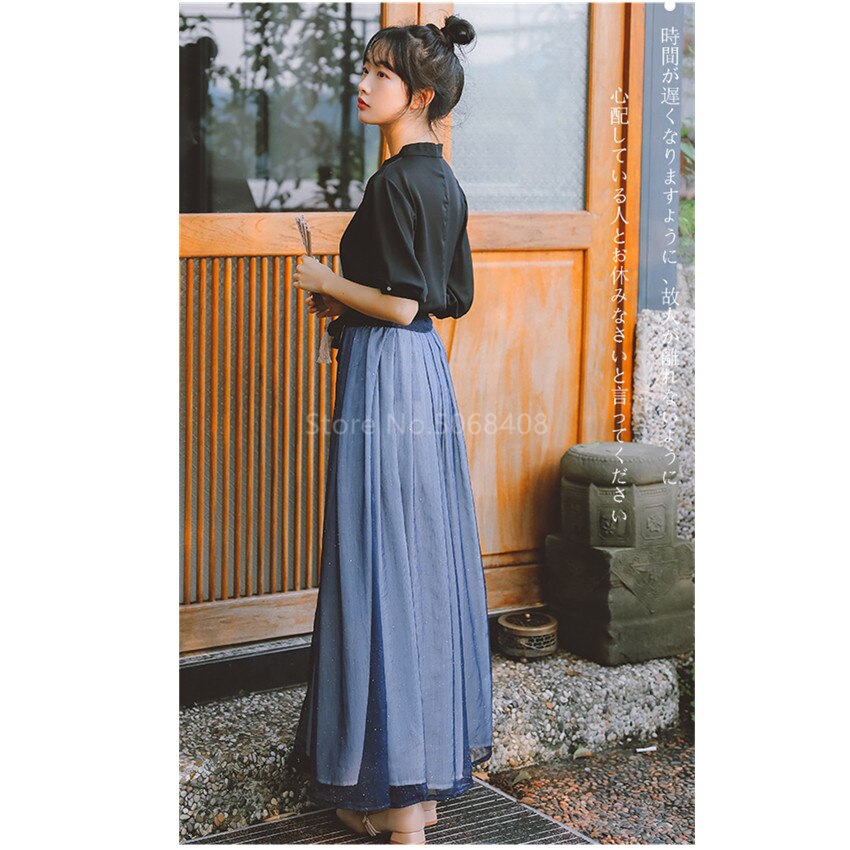 Vestido Kimono Vintage de estilo japonés para mujer Cosplay de samurái Outsiut, falda azul brillante, disfraz de baile asiático Yukata Haori