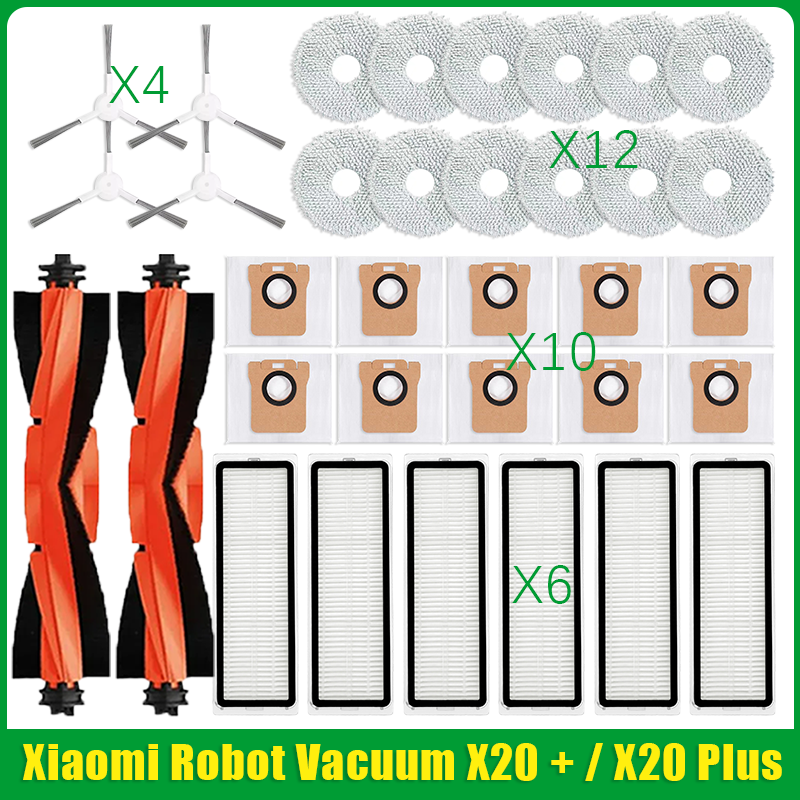 Para Xiaomi Robot aspirador X20 + / X20 Plus bolsa de polvo paño de mopa accesorios Cepillo Lateral principal piezas de repuesto de filtro Hepa: Grey
