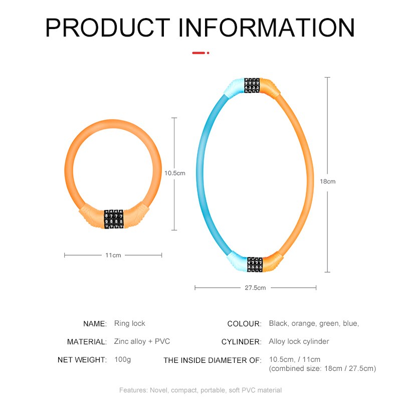 Mountain Bike Lock Anti-Theft Portable Password Lock Fixed Bicycle Ring Lock Outdoor Sports Bicycle Safety