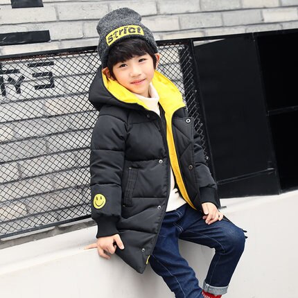 Boys thicker coat coat winter long down pants in the large children's children's cotton jacket children's clothing: 90 black / 6
