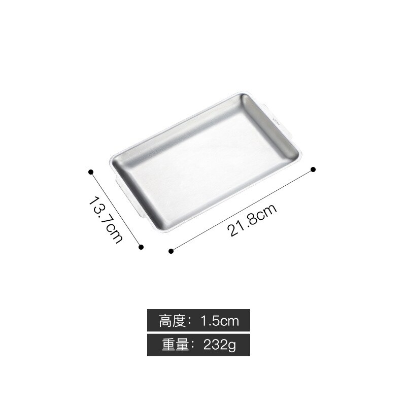 Thickened Korean 304 Stainless Steel Tray Dish Sushi Flat Plate Barbecue Plate Rectangular Storage Plate: Silver 22x14 cm