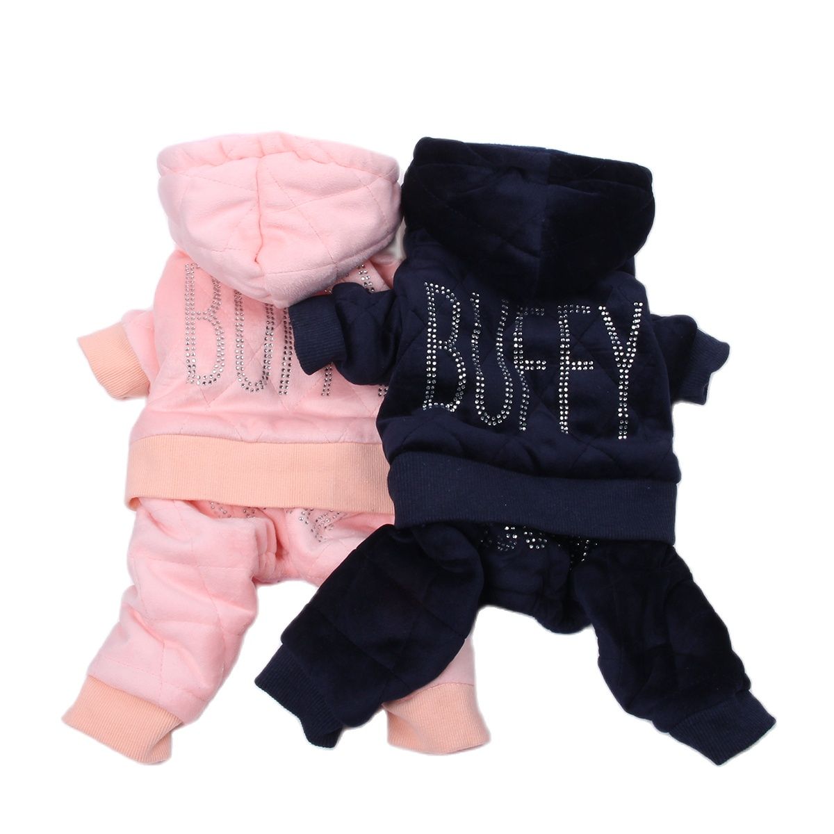 Hund katt sammet kappa jacka klänning strass katt valp fleece hoodie jumpsuit vinter varma kläder outfit
