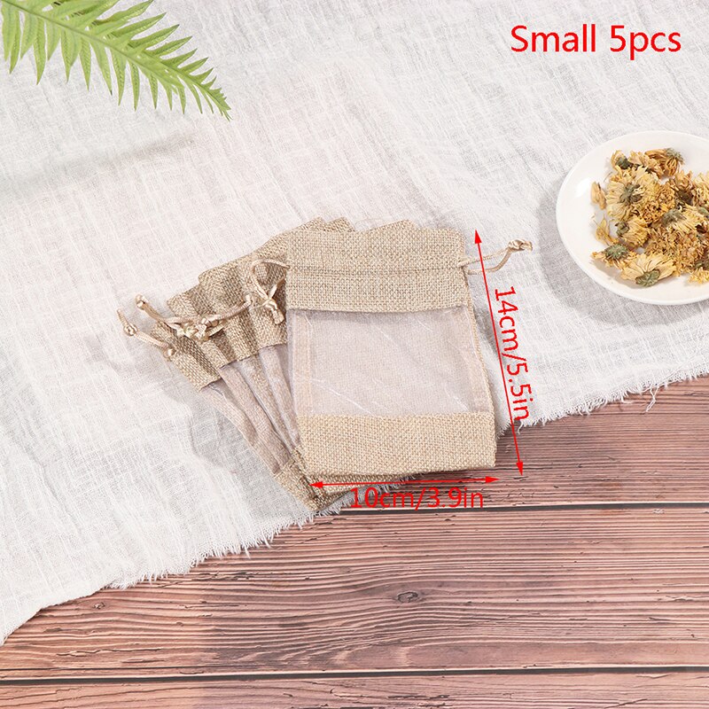 5 stuks kerst raam sieraden trekkoord zakje trekkoord jute linnen bundel zak jute zak snoep opbergzakken: 5 stuks
