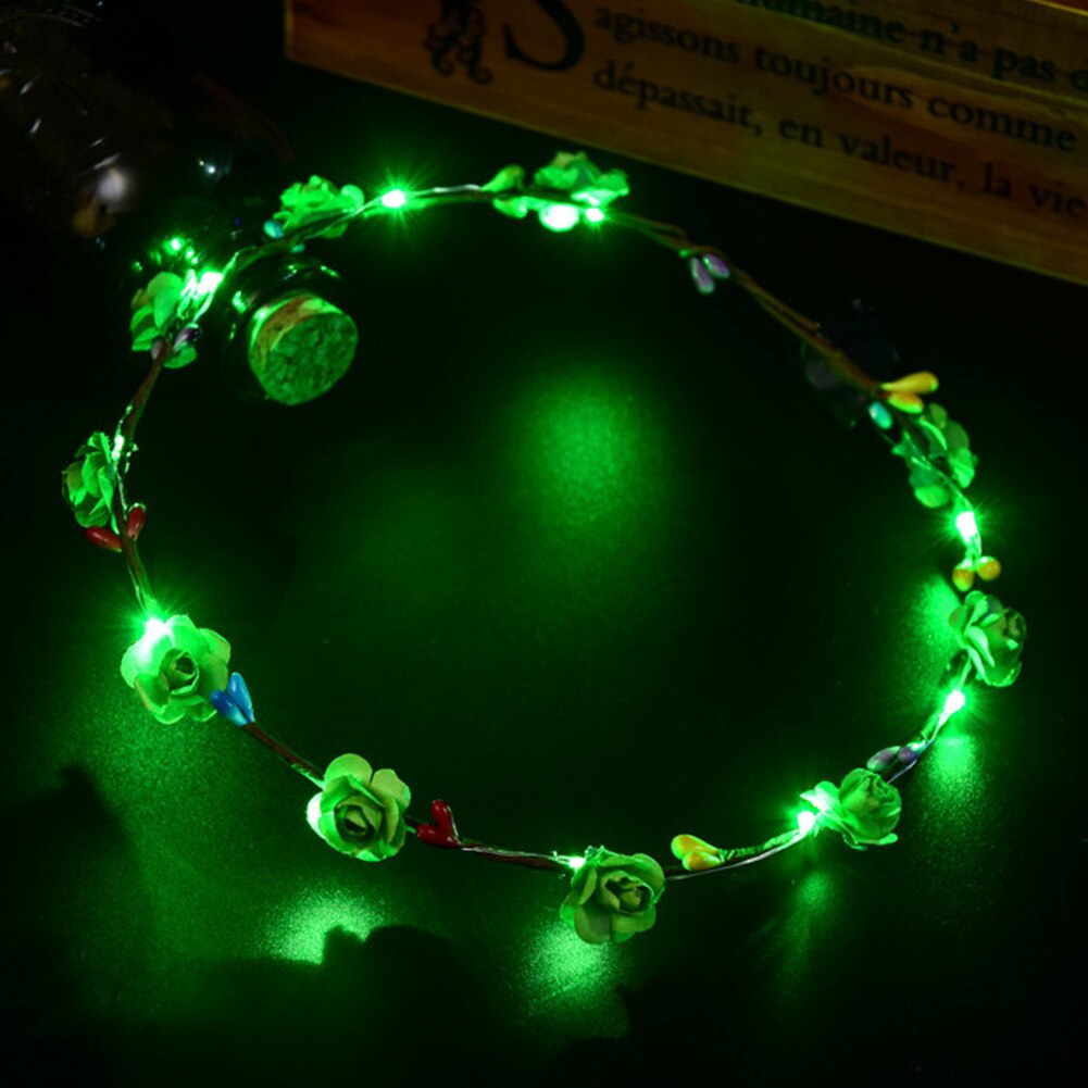 Partei Krone Blume Stirnband LED Licht hoch Haar Kranz Haarband Girlanden Frauen freundlicher Party Geburtstag glühend Kranz: Grün