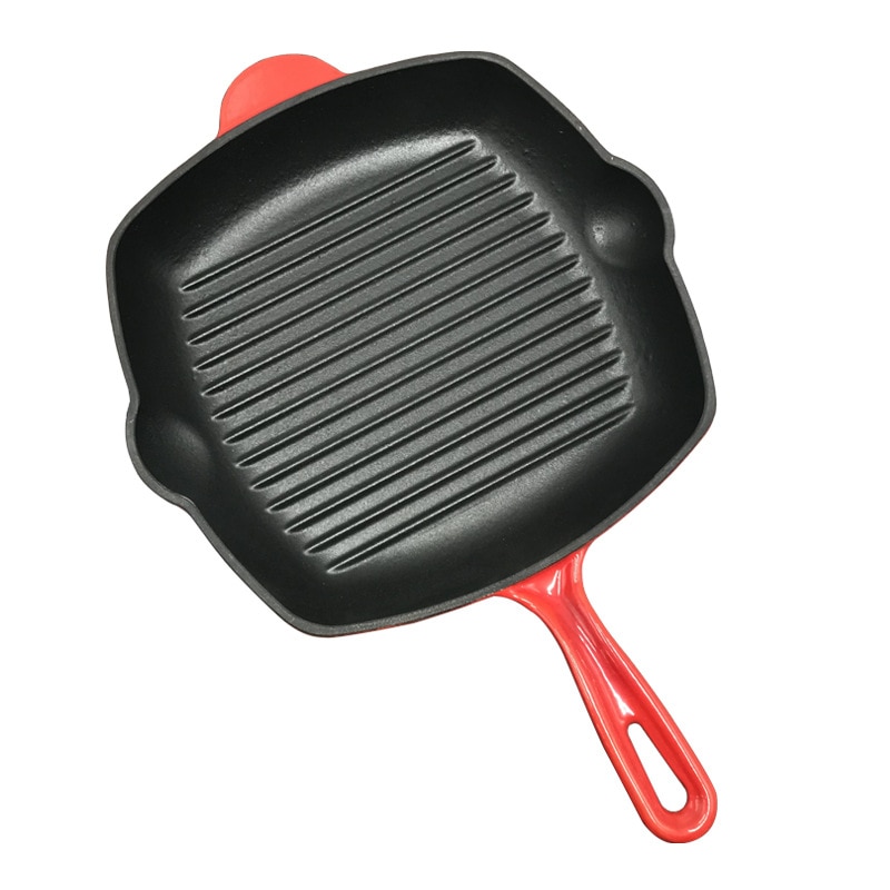 Thickened enamel cast iron steak minus pan non-stick pan stripe pan frying pan steak pan barbecue pot