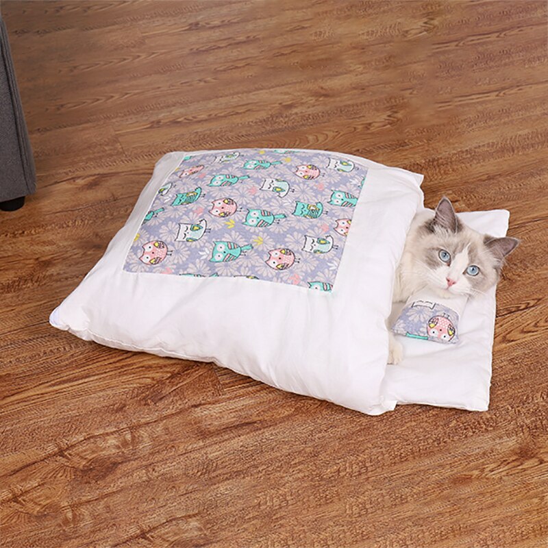 1pc Cute Cat Sleeping Bag Cat Winter Warm Mat Pet Kennel Dog Mat Thickening Sleeping Bag Nest Pet Closed Removable Washable