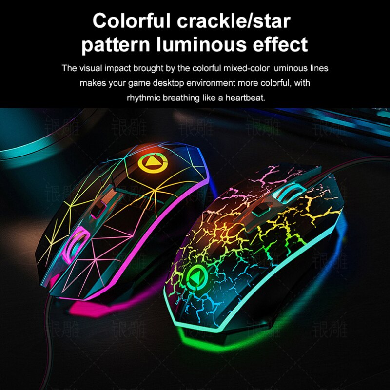 1pcs Wired Gaming Mouse Metal Wheel 4 Button Luminous Mouse USB Portable Fashionable Office Gaming Use Computer Accessories