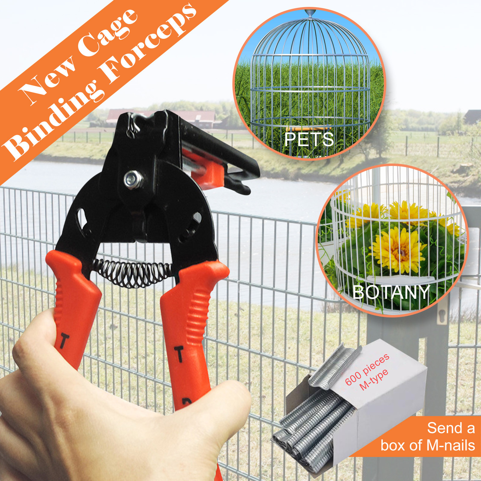 Hog Ring Pliers and 600 Nails Staples Ploutry Cage Pliers Fastening Clamp Installation Tool for chicken Mesh Cage Wire Fencing