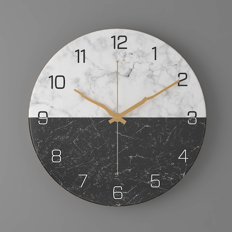 Imitation Marble Clock European Style Home Living Room Wall Clock Bedroom 30cm Metal Digital Clock: 01 Metal