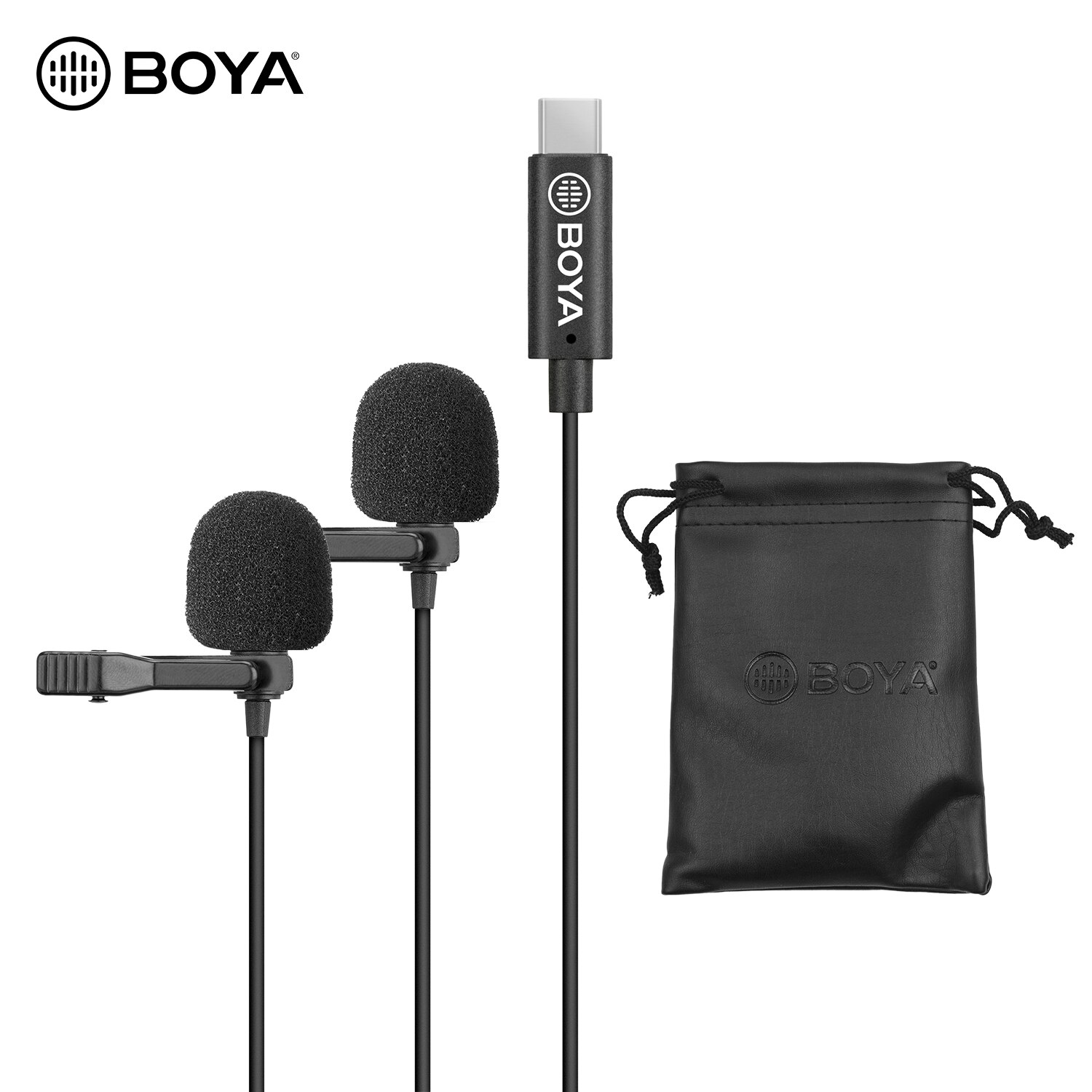 BOYA mic Omnidirectional Dual Head Lavalier Lapel Microphone Mic with 6 Meters Cable Compatible with Type-C Interface