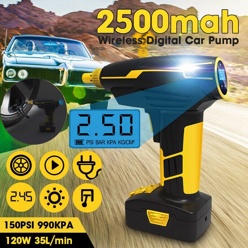 Portable Air Compressor Cordless Tire Inflator with Digital Display, LED Lighting,Rechargeable Tire Pressure Gauge 12V/150PSI Pe