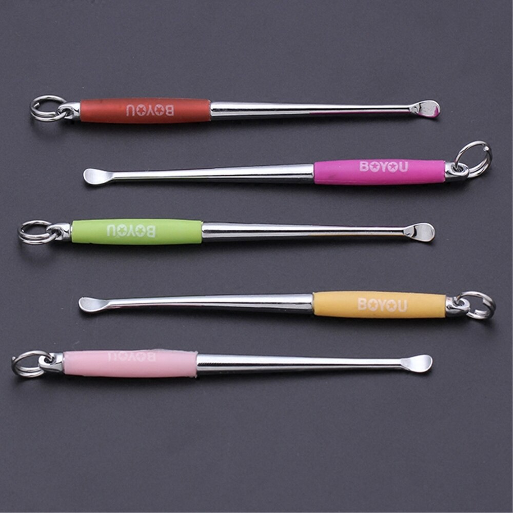 Ear Cleaning Spoon Stainless Steel Earpick Silicone Handle Baby Earwax Removing Safe Tool Kids Adult Nursing Care: B 5 pieces