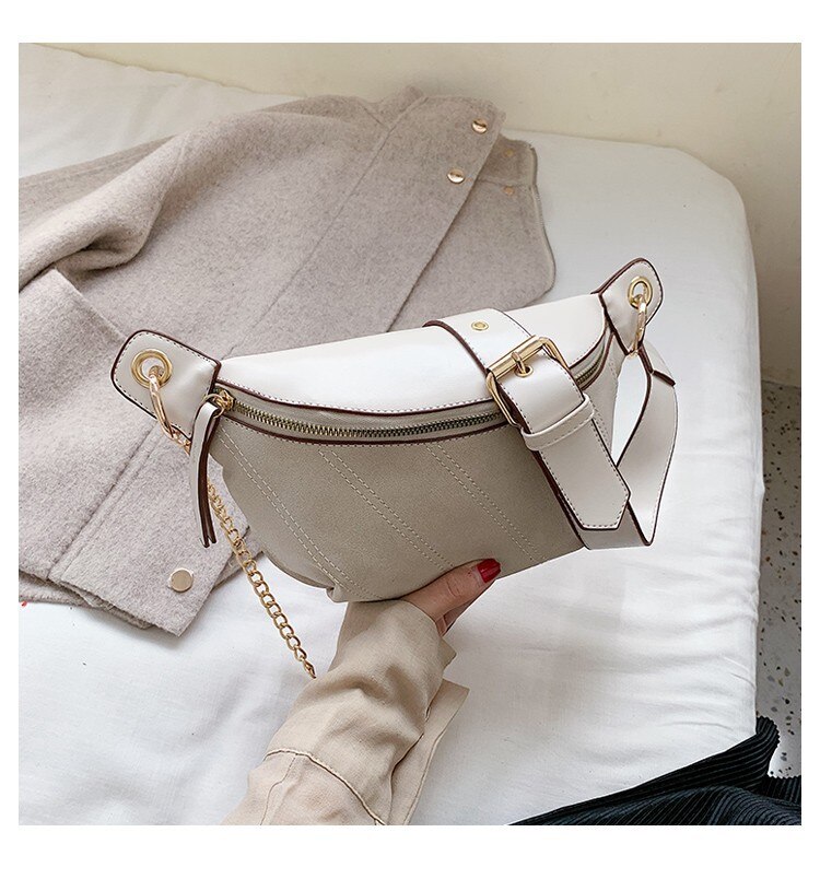 Effen Kleur Glazuur Pu Lederen Taille Tassen Voor Vrouwen Naaigaren Fanny Pack Vrouwelijke Taille Verpakking Dames Ketting Schouder Borst tas: Creamy white