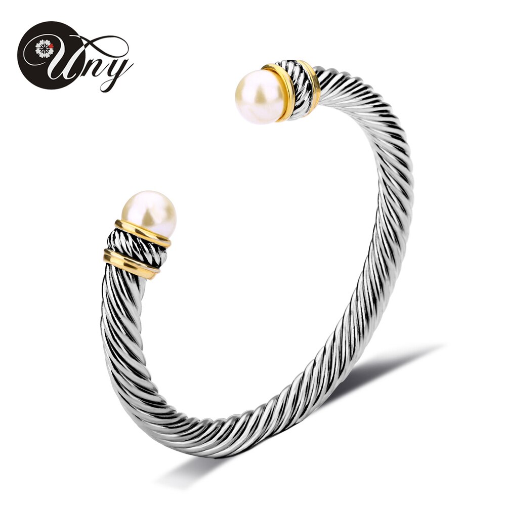 UNY Bracelet Imitation Pearl Bangle Antique Brand Vintage Jewelry Bangles Valentine Christmas Women Cuff Bracelets
