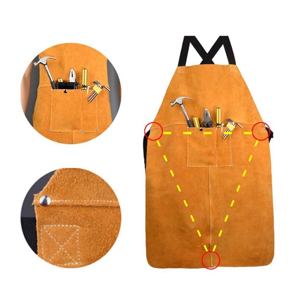 Leather Welding Apron, Leather Welding Work Apron Heat Resistant & Flame Resistant Bib Apron, Heavy Duty Tools Shop Work Apron