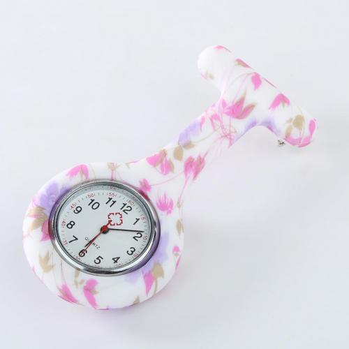 Reloj de enfermera con esfera redonda, reloj con números arábigos, de silicona, galvanoplastia, , broche de enfermera para Hospital: 7