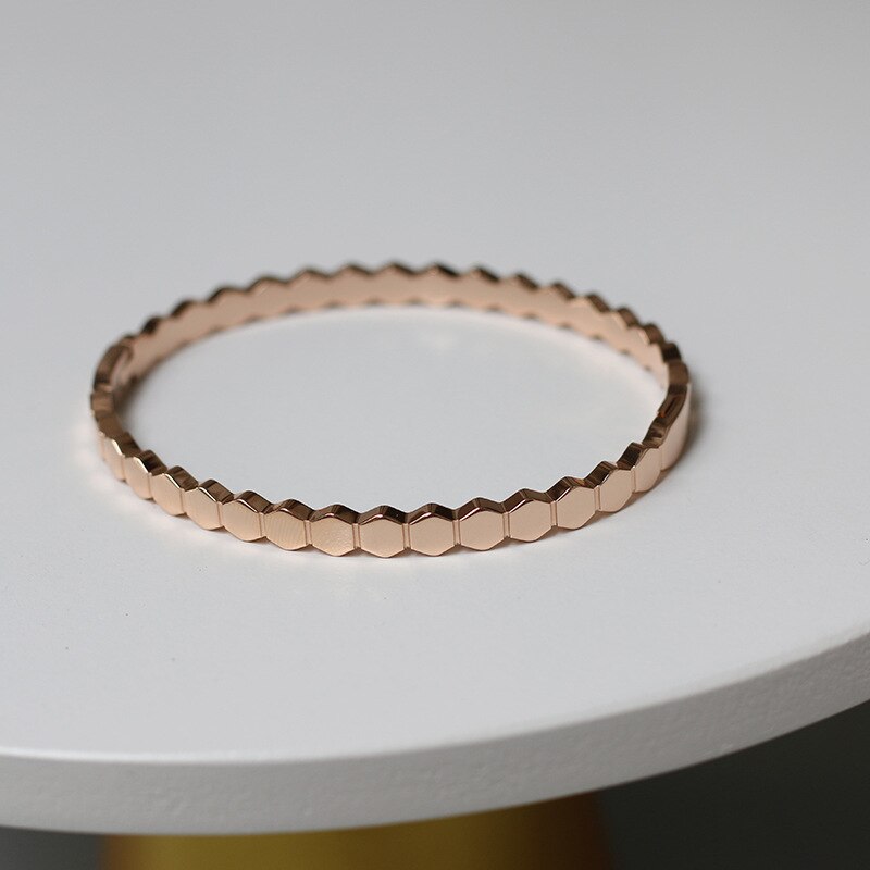 Ghidbk minimalista geométrico hexágono titanium aço pulseira pulseiras dainty simples pulseira moda chique pulseiras jóias presentes: rose gold