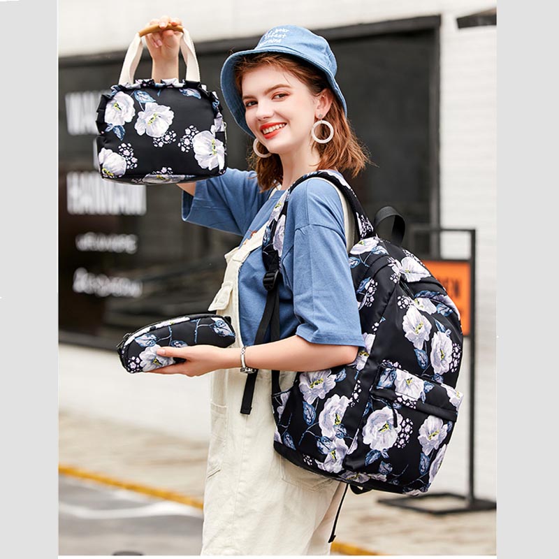 Bloemen Meisjes Rugzak voor School Lichtgewicht Bookbags Satchel College Tassen Tiener Meisjes Kids Schooltas Set Vrouwen Reizen Dagrugzak