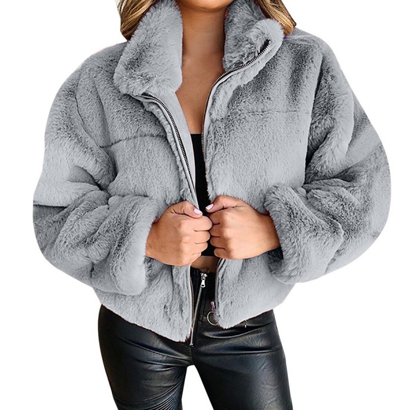 Vintage Vrouwen Warme Jas 2022 Winter Mode Pluizige Effen Kleur Turn-Down Lange Mouwen Pluche Rits Jas Casual losse Bovenkleding