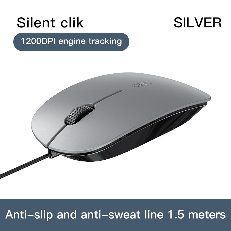 Ratón con cable USB para oficina y hogar, Mouse silencioso Simple ultrafino para ordenador de escritorio, portátil, para juegos y deporte electrónico: silent clik sliver