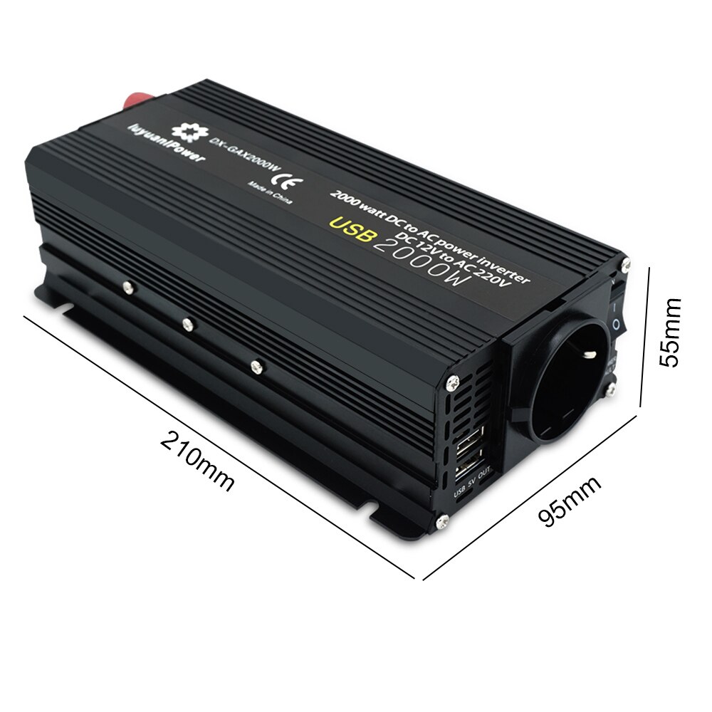 Omvormer 1500W/2000W 12 V 220 V Converter 2 Usb Eu Universele Webasto 12 Volt Inversor12v 220 V Inversores Solar