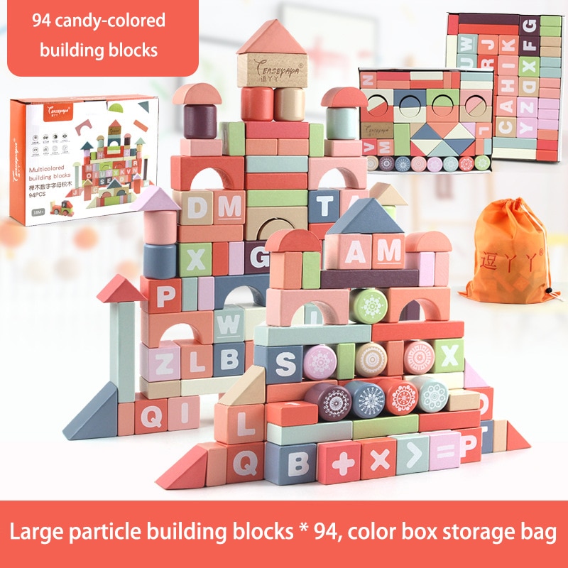 94 pcs children's puzzle color large wooden blocks solid wood fight toys baby