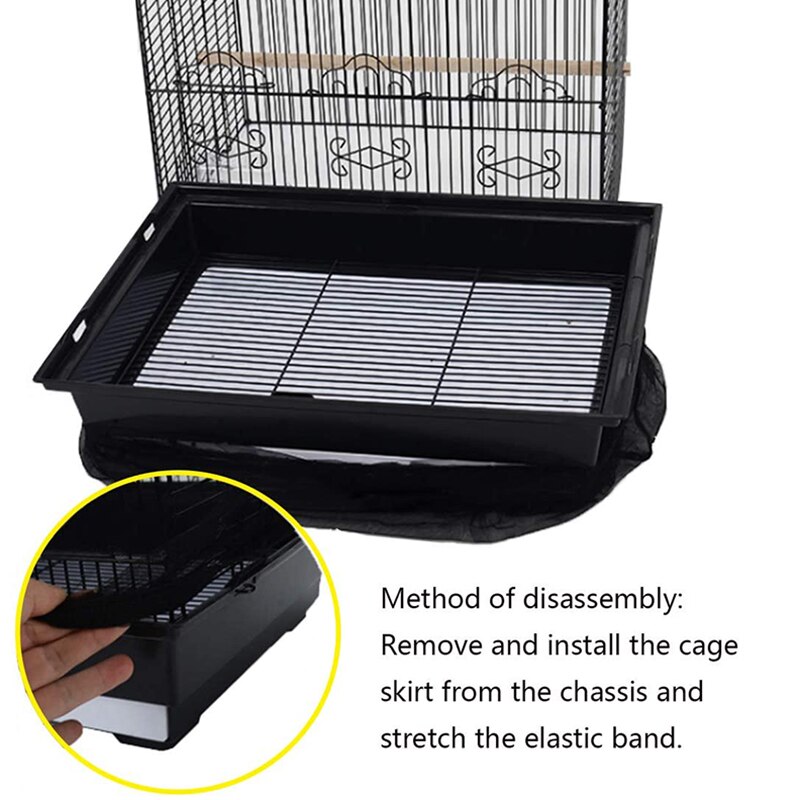 Housse pour Cage à oiseaux, 2 pièces, Cage à perroquet, jupe en maille Nylon, accessoires pour Cage à oiseaux (noir)