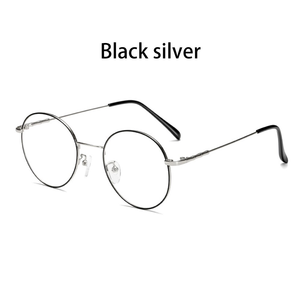 1 ud. De gafas redondas de Metal Vintage de gran tamaño, montura de gafas ópticas, montura de gafas de visión, gafas de cuidado, antirreflejo: Black silver