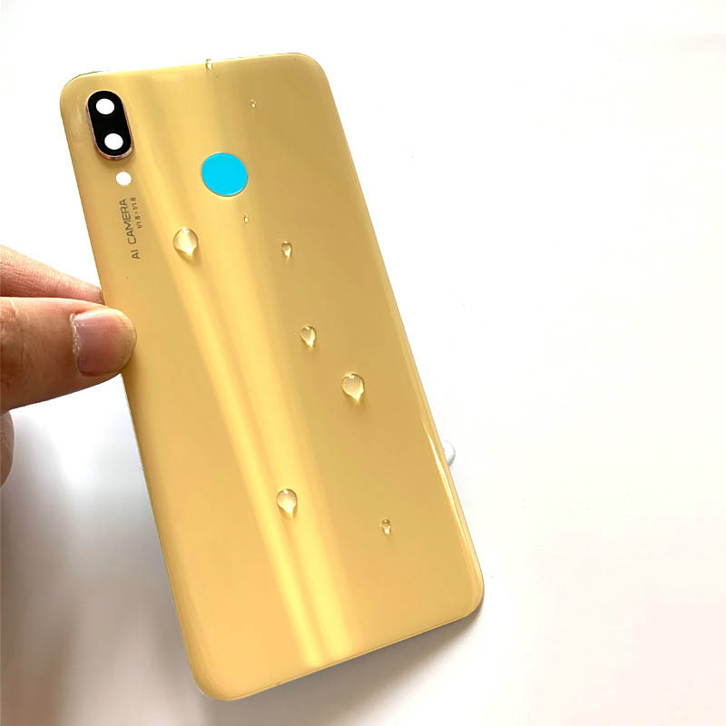 Zmodyfikowany bez Logo dla Huawei Nova 3 Nova3 tylna pokrywa tylny Panel szklany wymiana obudowy obudowy baterii + naklejka Adheisve: Yellow With Lens