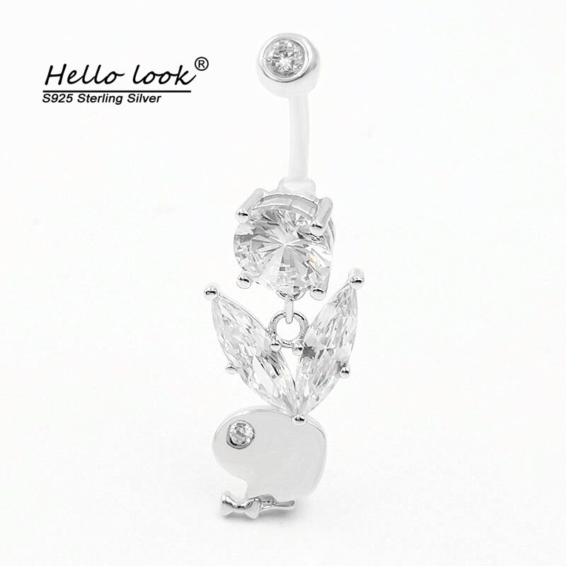 HelloLook – anneau de nombril en argent Sterling 925 en forme de lapin, clou en Zircon cubique, Piercing pour le corps, bijoux, d&#39;été