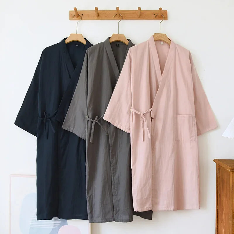 Roupões kimono de algodão para casal, roupas para casa, verão, solto, meia manga, roupão, pijama, suor, vapor, roupas femininas