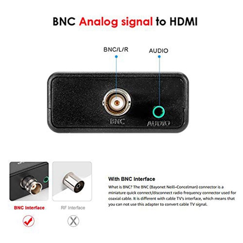 BNC to HDMI Converter Adapter Female CVBS BNC HDMI Coax 1080P Output HDCP Hook Security Camera DVRs Surveillance