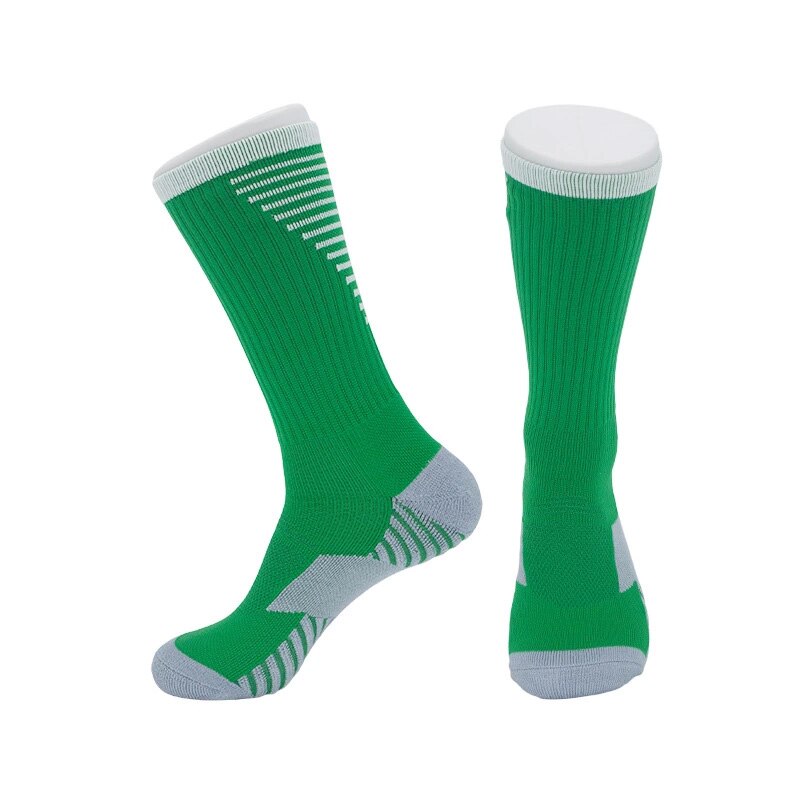 Voksne sportsfodboldsokker mænd kvinder åndbart håndklædebund skridsikker udendørs basketballsokker sort hvid knæhøje sokker: Grøn