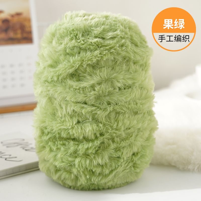 Imitation Mink Fur Yarn Hand Woven High-end DIY Hook Hat Hook Scarf Sweater Slippers Soft Fur Coarse Yarn Crochet Handmade Scarf: Olive