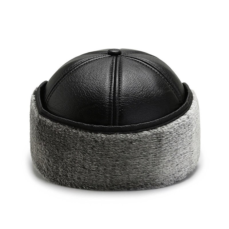 Zwarte pu leren wintermutsen snapback oorkleppen baseballpet heren gehoorbescherming skimuts outdoor plus fluwelen verdikking warm  l15