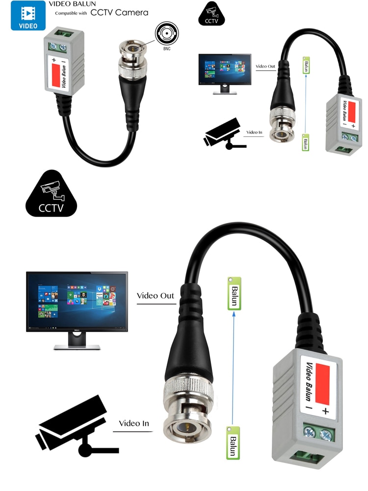 20Pcs (10 pairs) AHD/CVI/TVI Twisted BNC CCTV Video Balun passive Transceivers UTP Balun BNC Cat5 CCTV UTP Video Balun