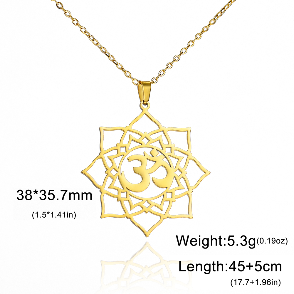 Lucktune-collar con colgante de símbolo de loto de OM Yoga Chakra para mujer Budismo de acero inoxidable Hindu Amuleto Collar de cadena de joyería: Color dorado