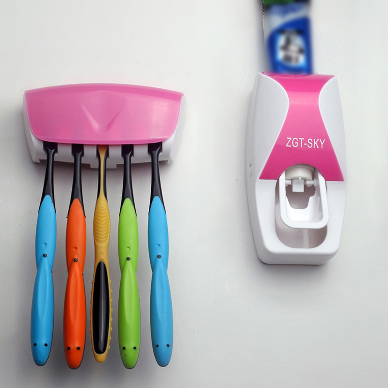 Distributeur automatique de dentifrice, 5 pièces, presse-dentifrice, étagères de salle de bain, accessoires de bain, porte-brosse à dents, montage mural