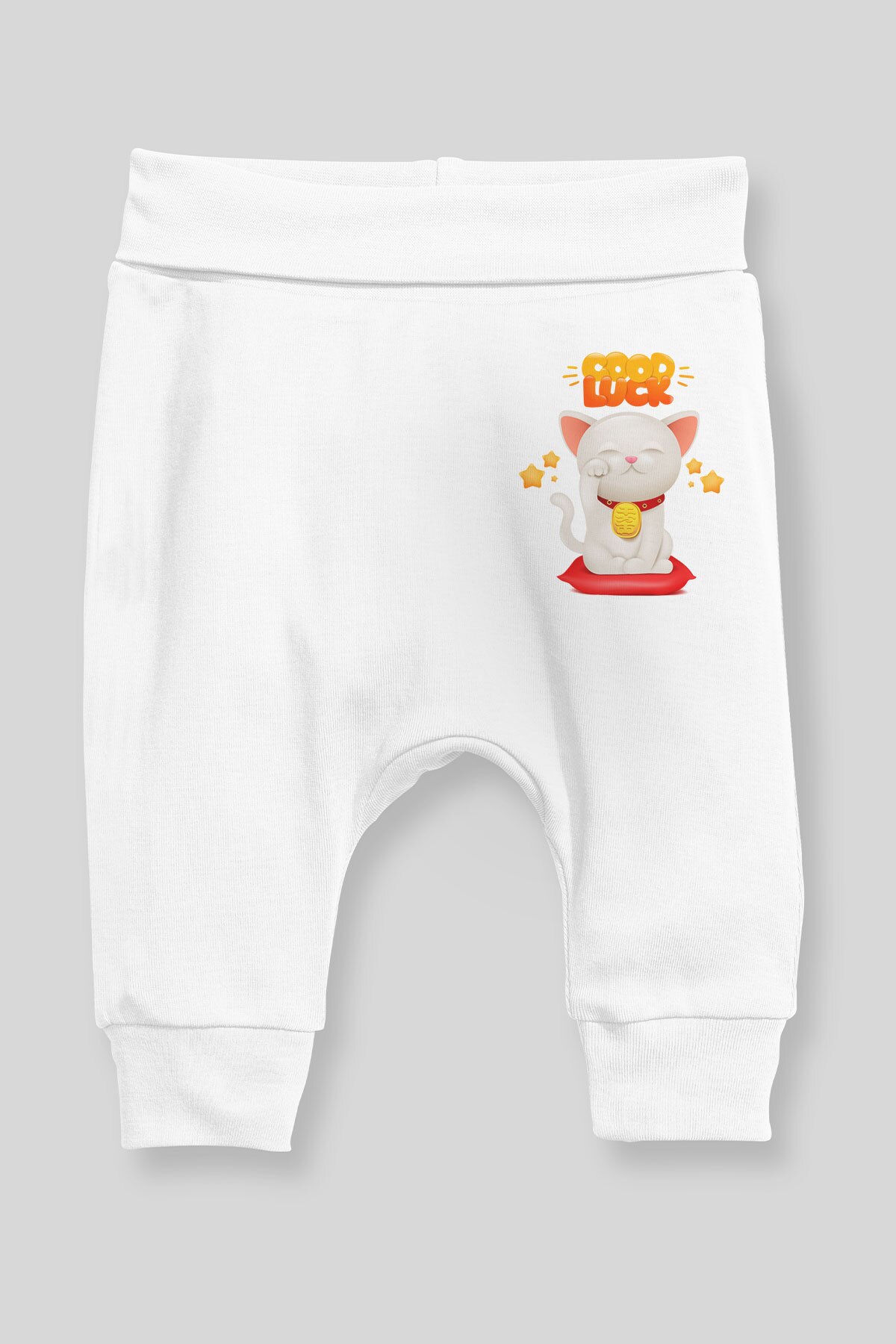 Angemiel Baby Gute Luck Bringen Katze Baby Junge Pluderhosen Pantalon Weiß
