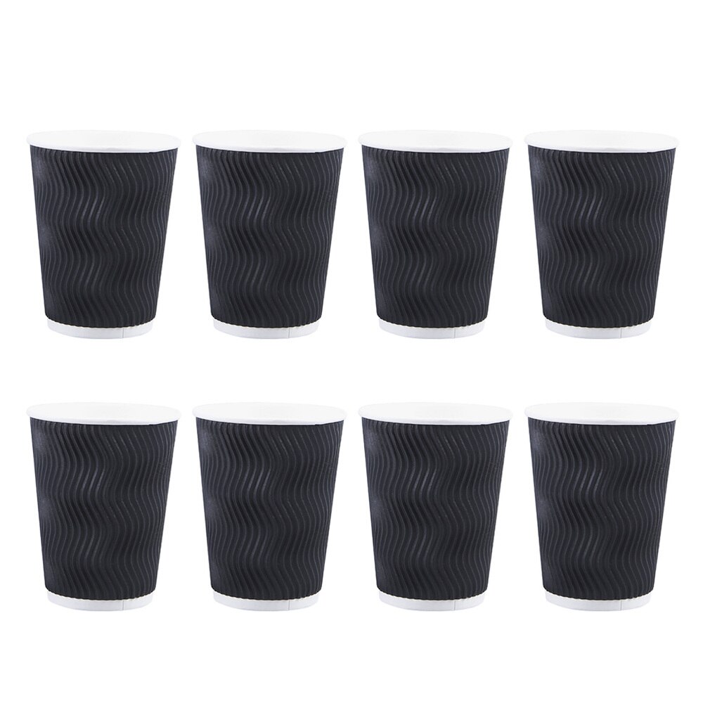 50 Stuks Wegwerp Koffie Kopjes Isolatie Takeaway Schroefdraad Papier Cup 8Oz Zwart