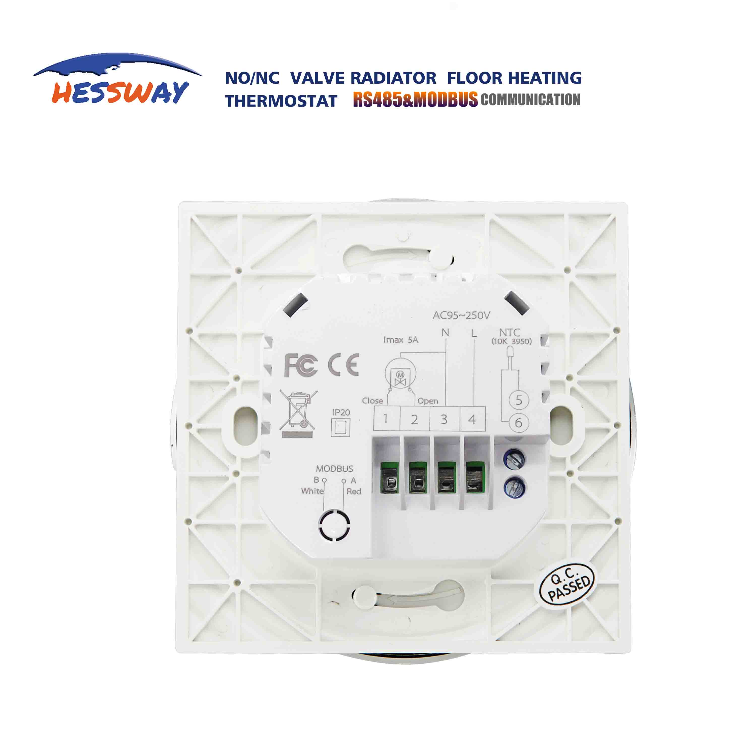 Touch screen room thermostat rs485&amp;modbus temperature controller for NC NO aconvector built into floor
