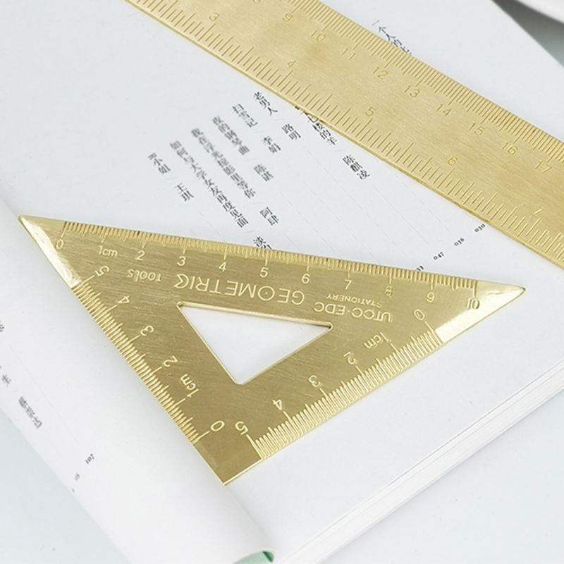 Brass Lsosceles Triangle Ruler Drawing Painting Measuring Tool Cartography Math