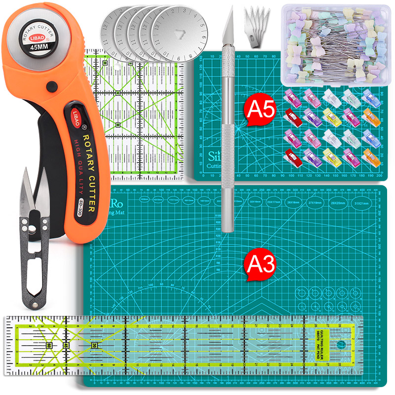 Rotary Cutters Set with Cutting Mat Patchwork Ruler Carving Knife Kit for Fabric Paper Leather Crop Sewing Scissors and Quilting: Set 11