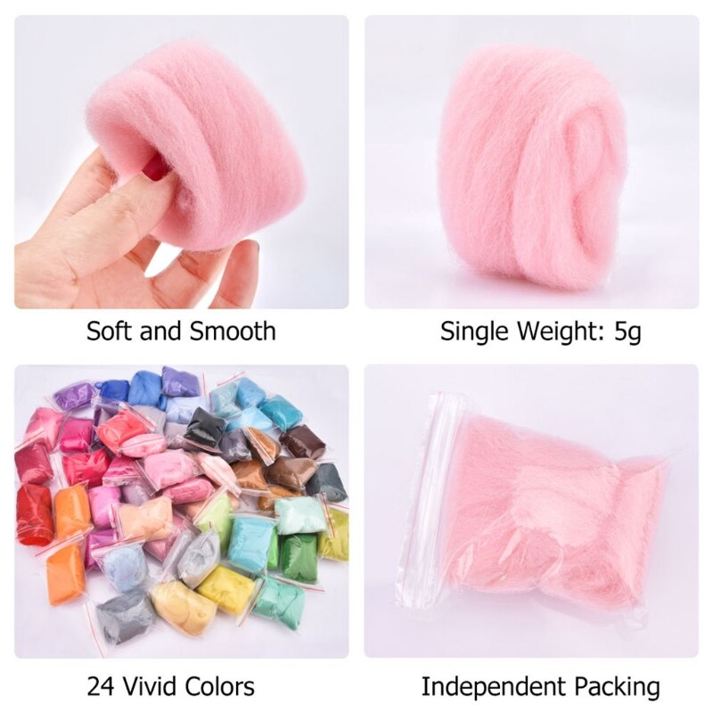 Handmade Needle Felting Starter Kit Roving Wool Set with Tool DIY Craft Material 87HA