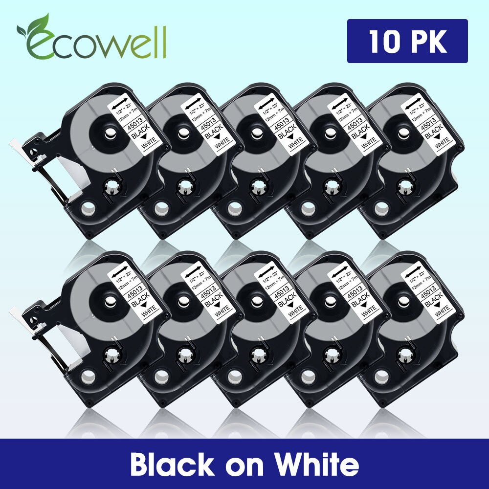 Ecowell cassetta Del Nastro Compatibile per dymo D1 12 millimetri nastri 45013 Nero su Bianco compatibile per Dymo etichetta gestore LM 160 280 210