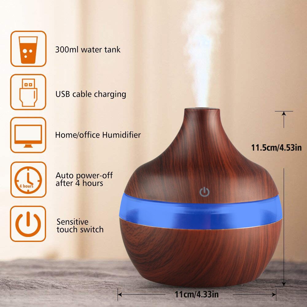 Elektrische Luchtbevochtiger Essentiële Aroma Olie Diffuser Ultrasone Houtnerf Luchtbevochtiger Usb Mini Mist Maker Led Licht Voor