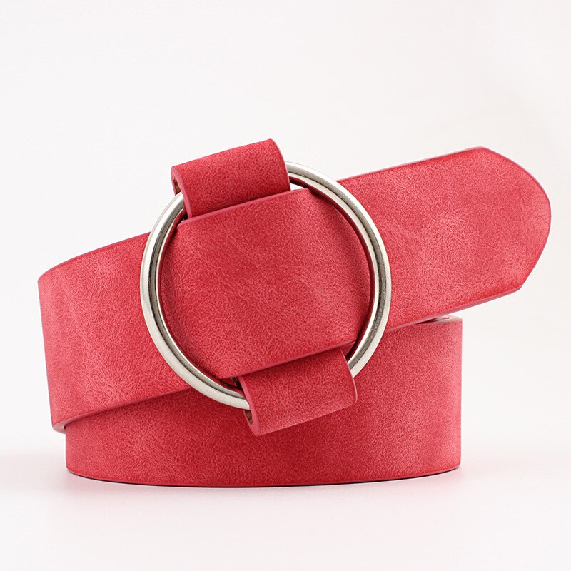 womens round casual ladies belts for jeans Modeling belts without buckles leather belt cinturon mujer: Red