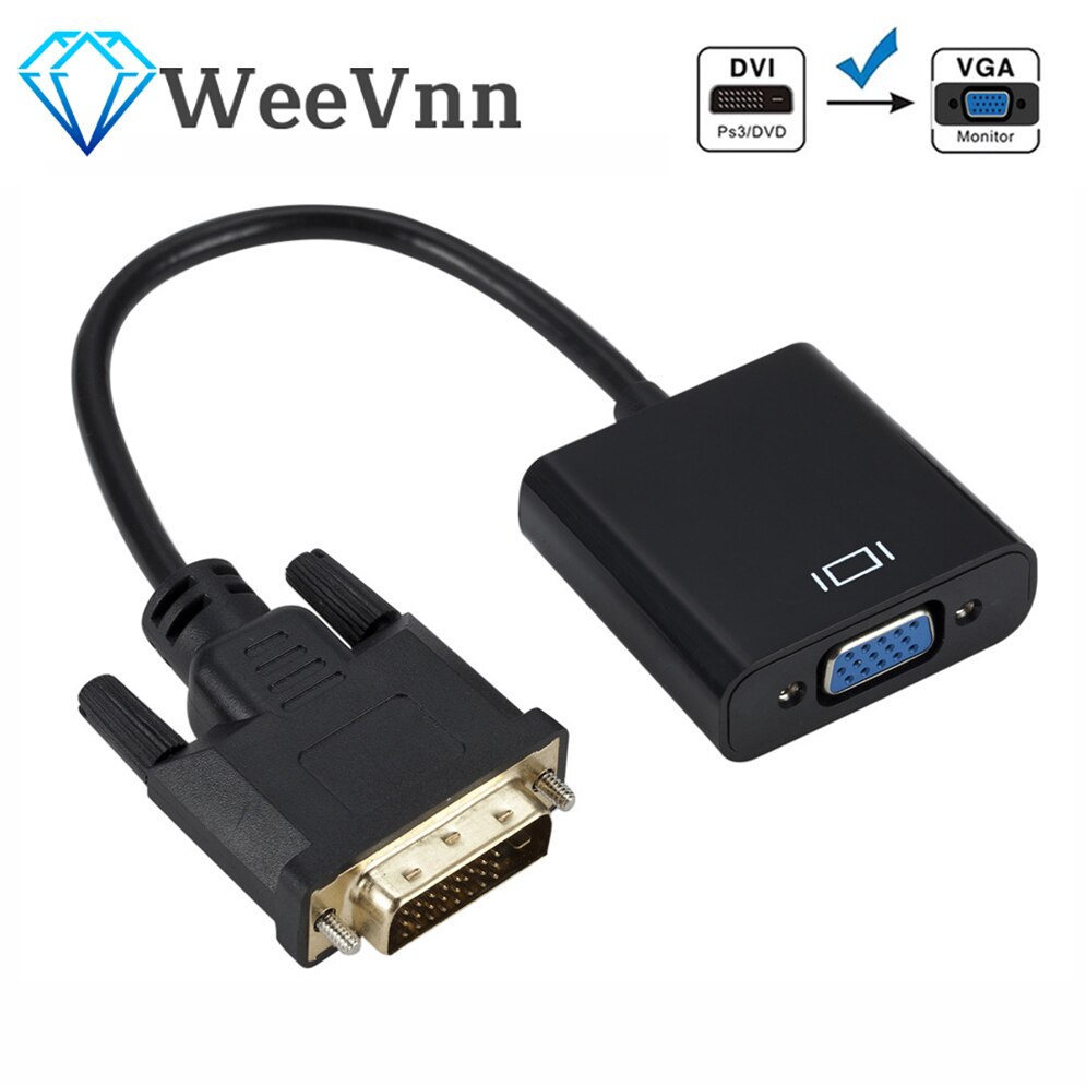 Weevnn Full Hd 1080P Dvi Male Naar Vga Vrouwelijke Adapter Dvi Naar Vga Adapter 25Pin Om 15Pin Kabel Converter voor Pc Computer Monitor