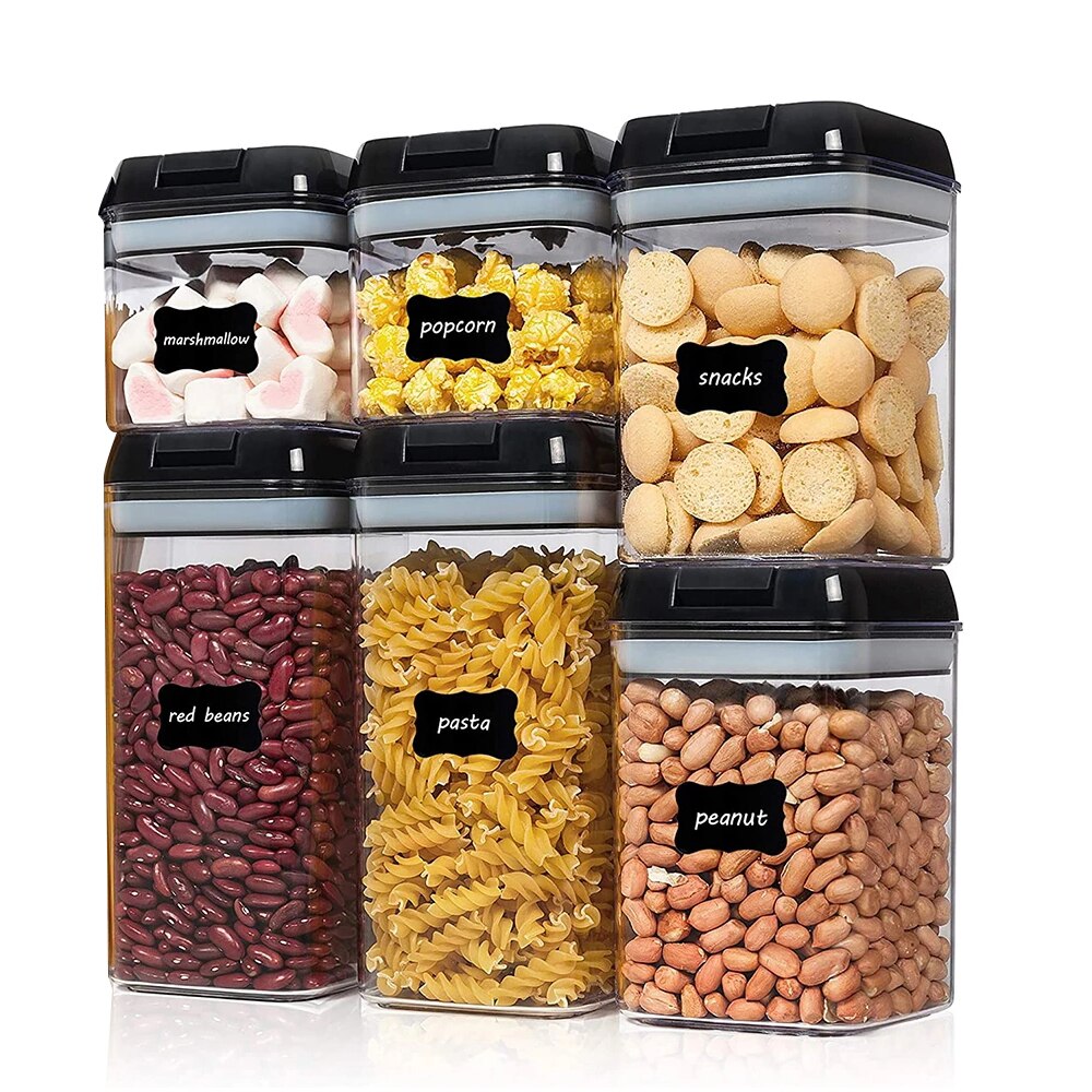 Ensemble de 6 récipients hermétiques pour aliments, contenant en plastique pour aliments, pots de cuisine scellés pour multi-céréales, boîtes de conserve pour céréales en vrac